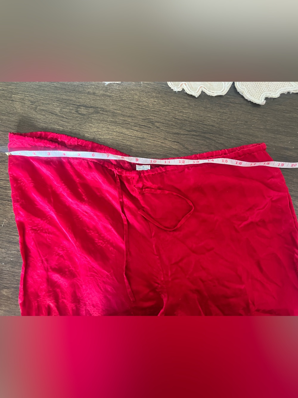 100% Silk Red Long Sleeve Pajama Set Size M by August Silk - Picture 6 of 12